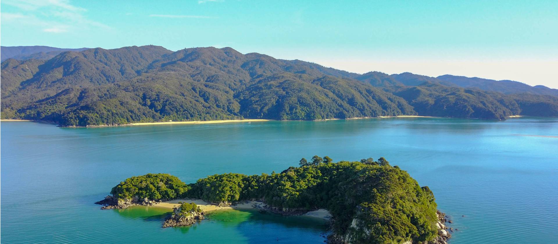 Aerial view of Fisherman's Island in Abel Tasman National Park | abeltasman.com