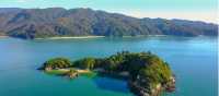 Aerial view of Fisherman's Island in Abel Tasman National Park | abeltasman.com