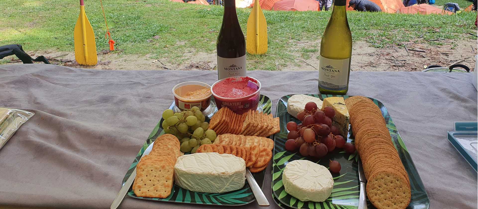 A campsite with drinks and snacks is camping New Zealand style