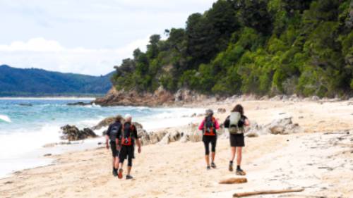 Enjoying a beach walk at Goat Bay, one of the first sections of the Abel Tasman Track | Natalie Tambolash