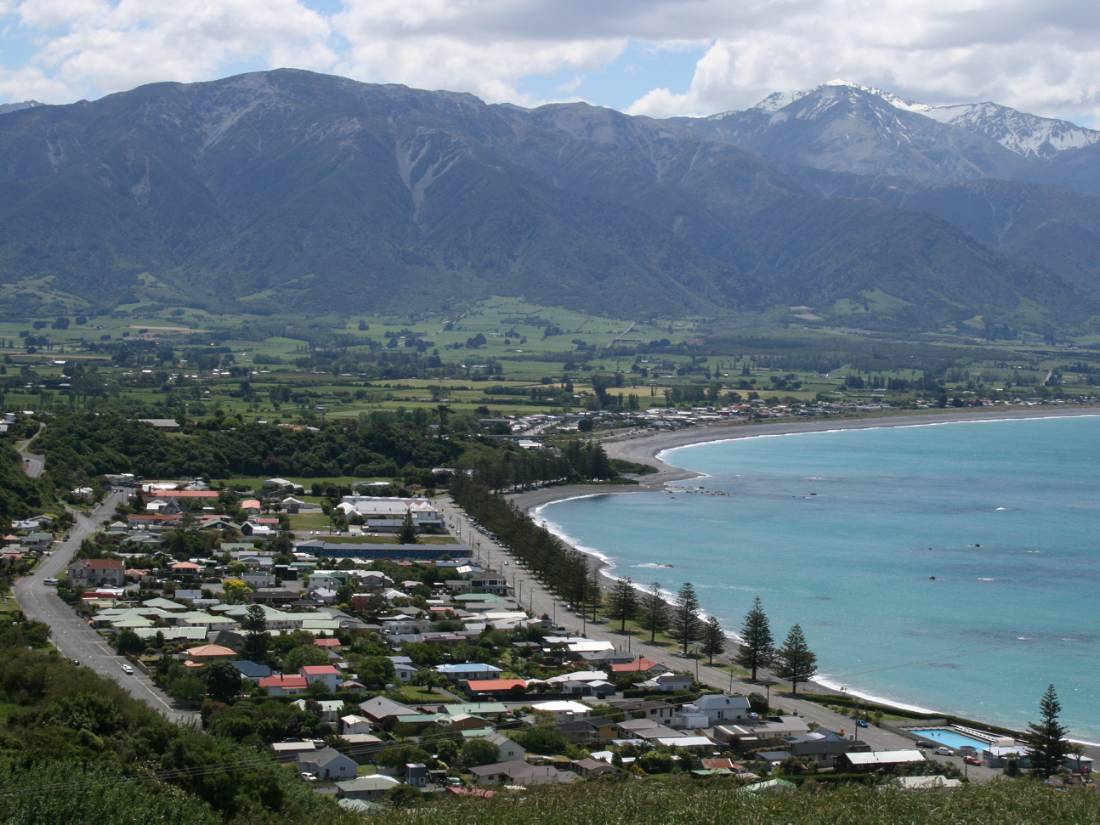 Looking down on Kaikoura township from the Kaikoura Peninsula walk |  <i>Janet Oldham</i>