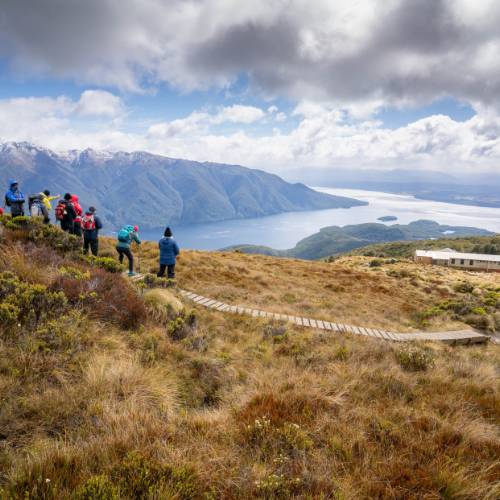 Looking down on Luxmore Hut