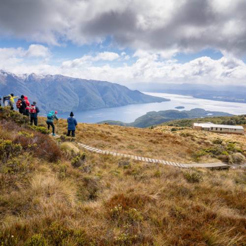 Looking down on Luxmore Hut