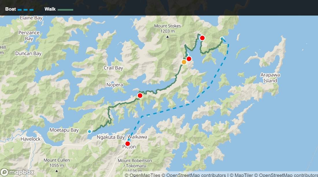 Map of Queen Charlotte Self-Guided Walking track