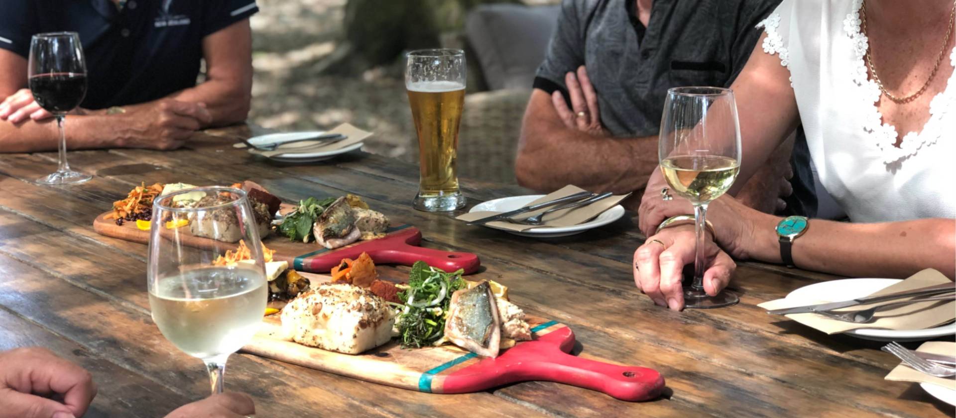 Enjoying a break from the walk and some local fare