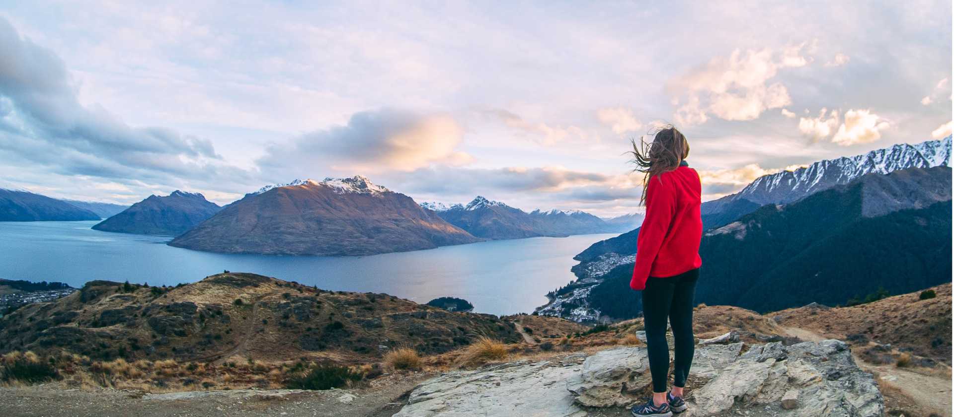Enjoying the light starting to fade across Queenstown from Queenstown Hill