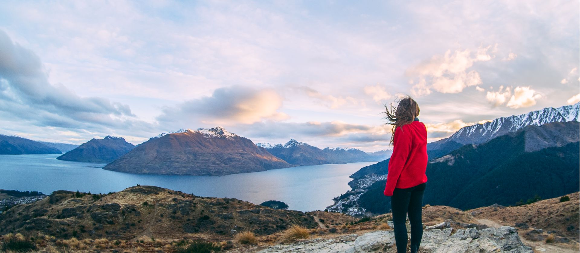 Enjoying the light starting to fade across Queenstown from Queenstown Hill