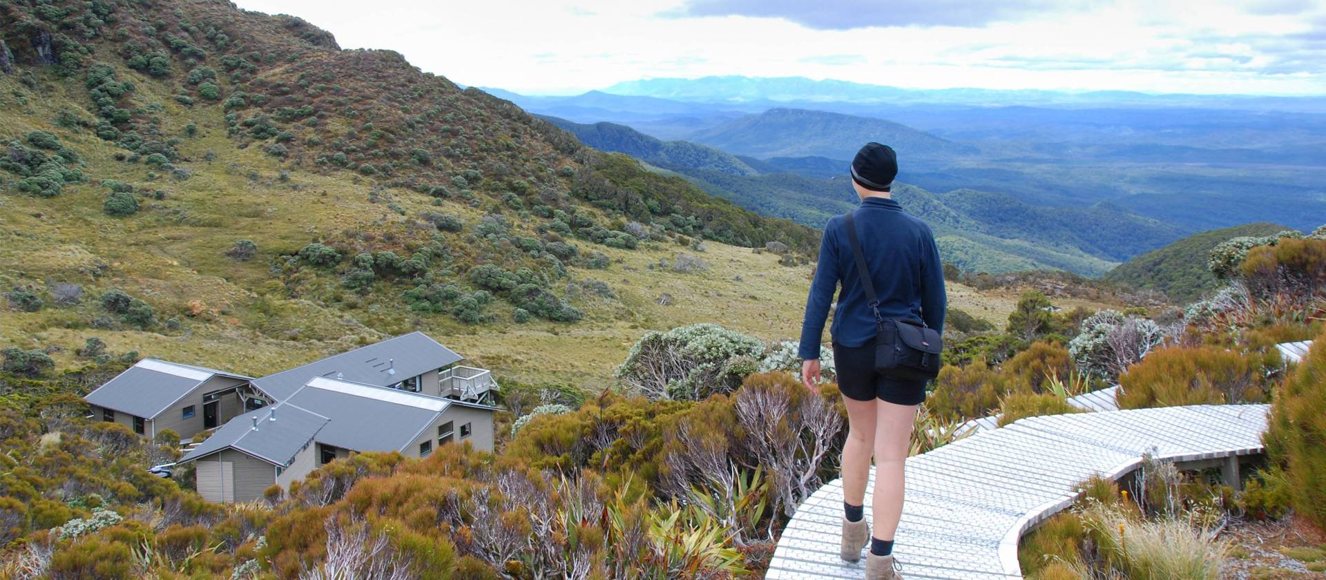 Arriving into Okaka Lodge after a days walking the Hump Ridge track