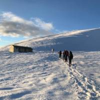 Students snowshoeing to Rex Simpson Hut in New Zealand